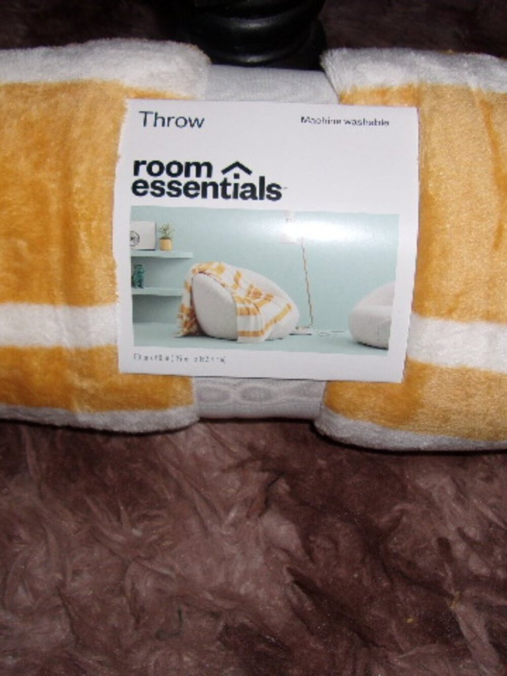Room Essentials Yellow and White Striped Throw Blanket New